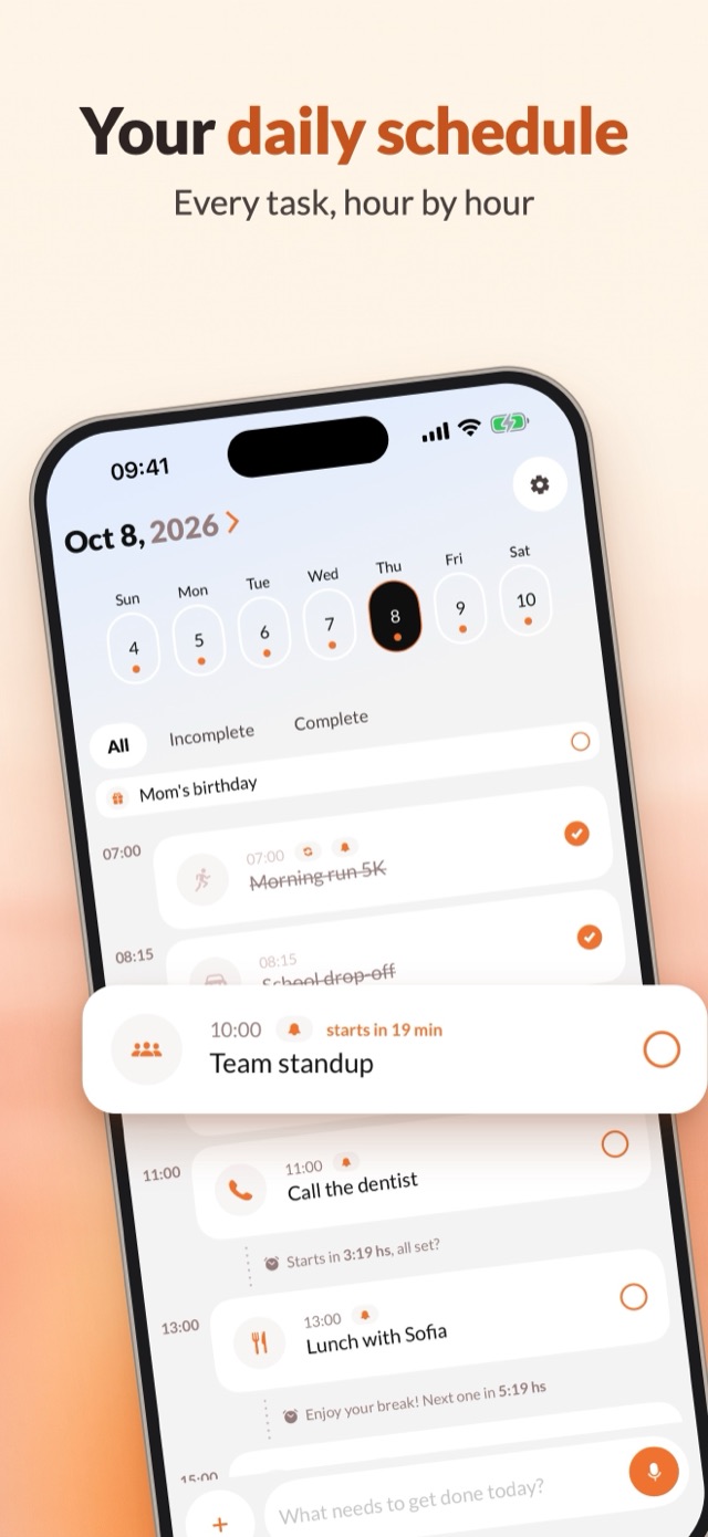 Your daily schedule: every task, hour by hour