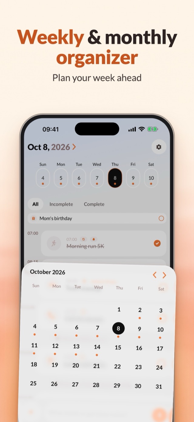 Weekly and monthly organizer